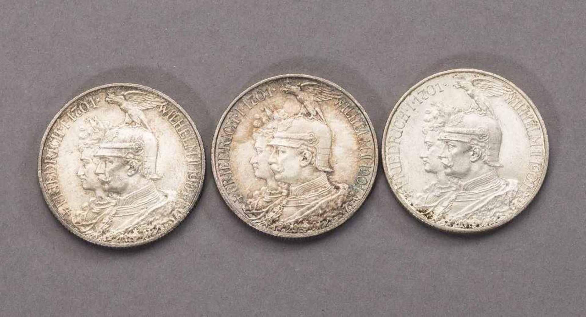 Drei Silbermünzen 2 Mark Preußen 1901<b