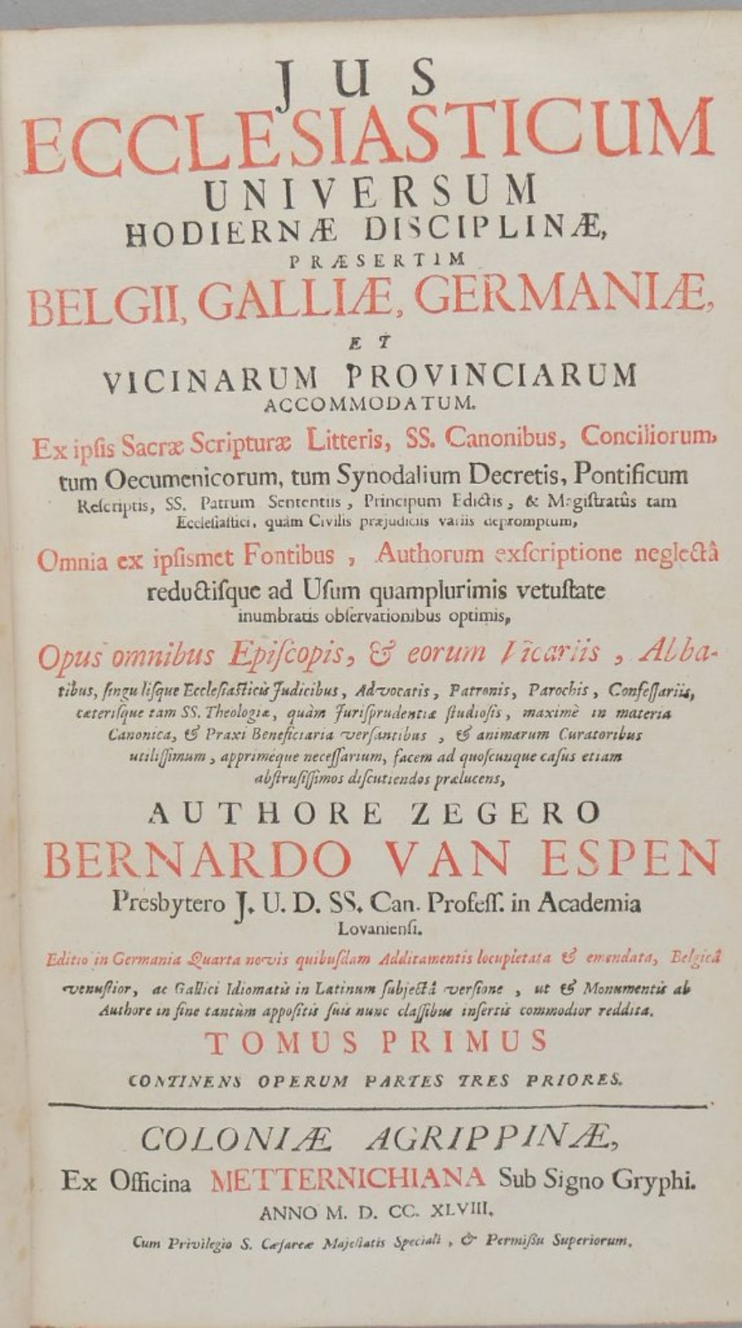 Espen, Zeger Bernhard van. Jus Ecclesiasticum Universum