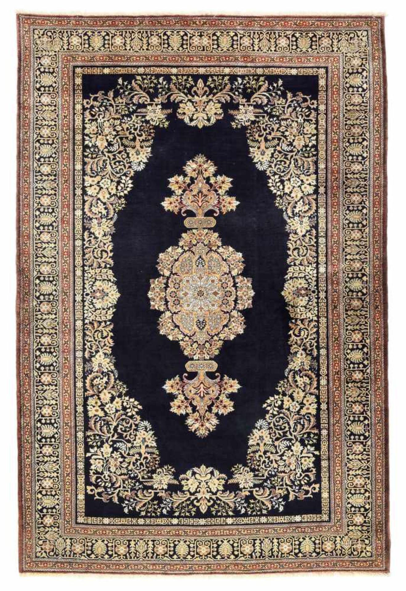 A finely knotted silk ghom, Central Persia, 2nd half of 20th century. Well preserved.
