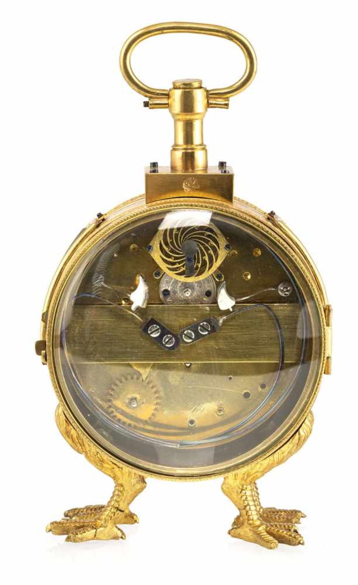 A fine ormolu carriage clock, Vienna, c. 1830. Round glazed case on claw feet. Silvered dial with - Image 3 of 3