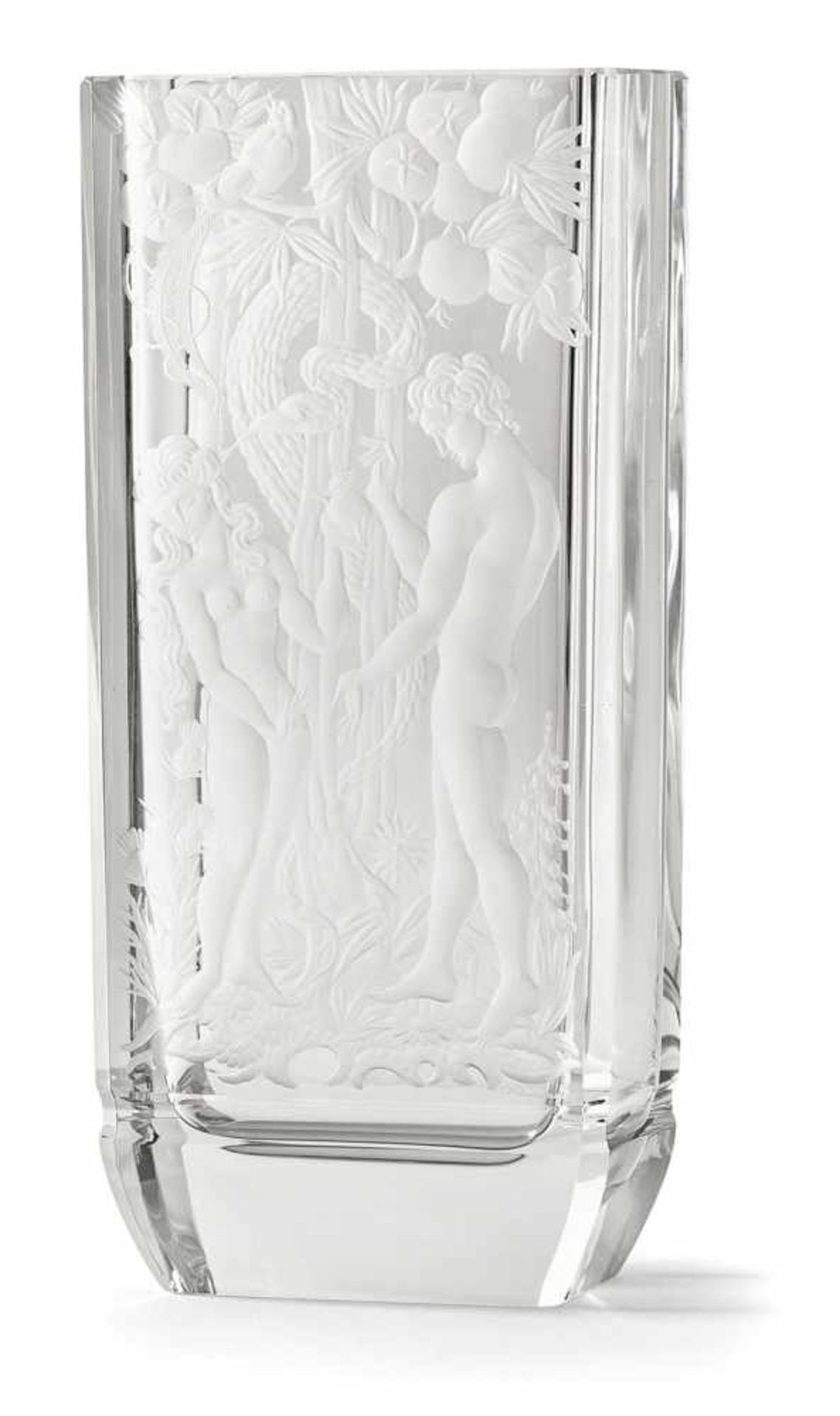 HANDMADE CRYSTALL GLASS VASE "ADAM+EVA", Exbor Czechoslovakia, c. 1980, limited edition, signed A.