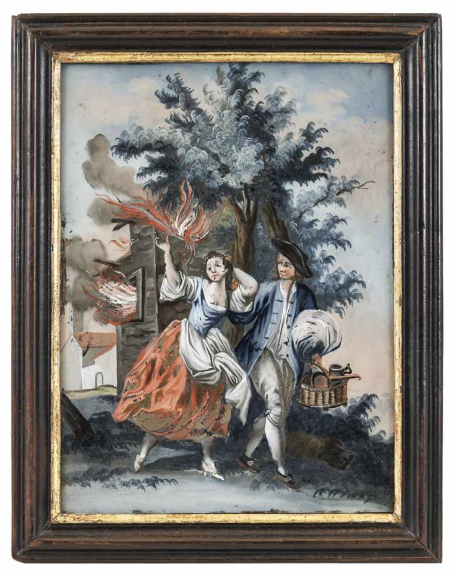 A GLASS PAINTING ON REVERSE, Augsburg, 2nd half of 18th century. The Element "Fire" of a series. - Bild 2 aus 2