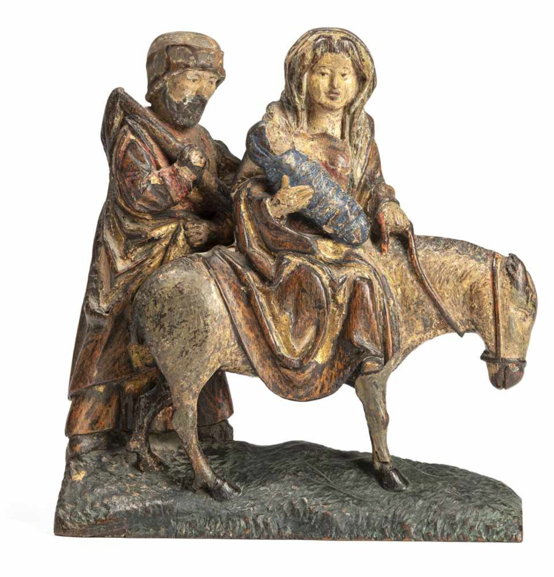 THE FLIGHT INTO EGYPT. Small oakwood relief carving depicting the Holy Family with a donkey on their - Bild 2 aus 3