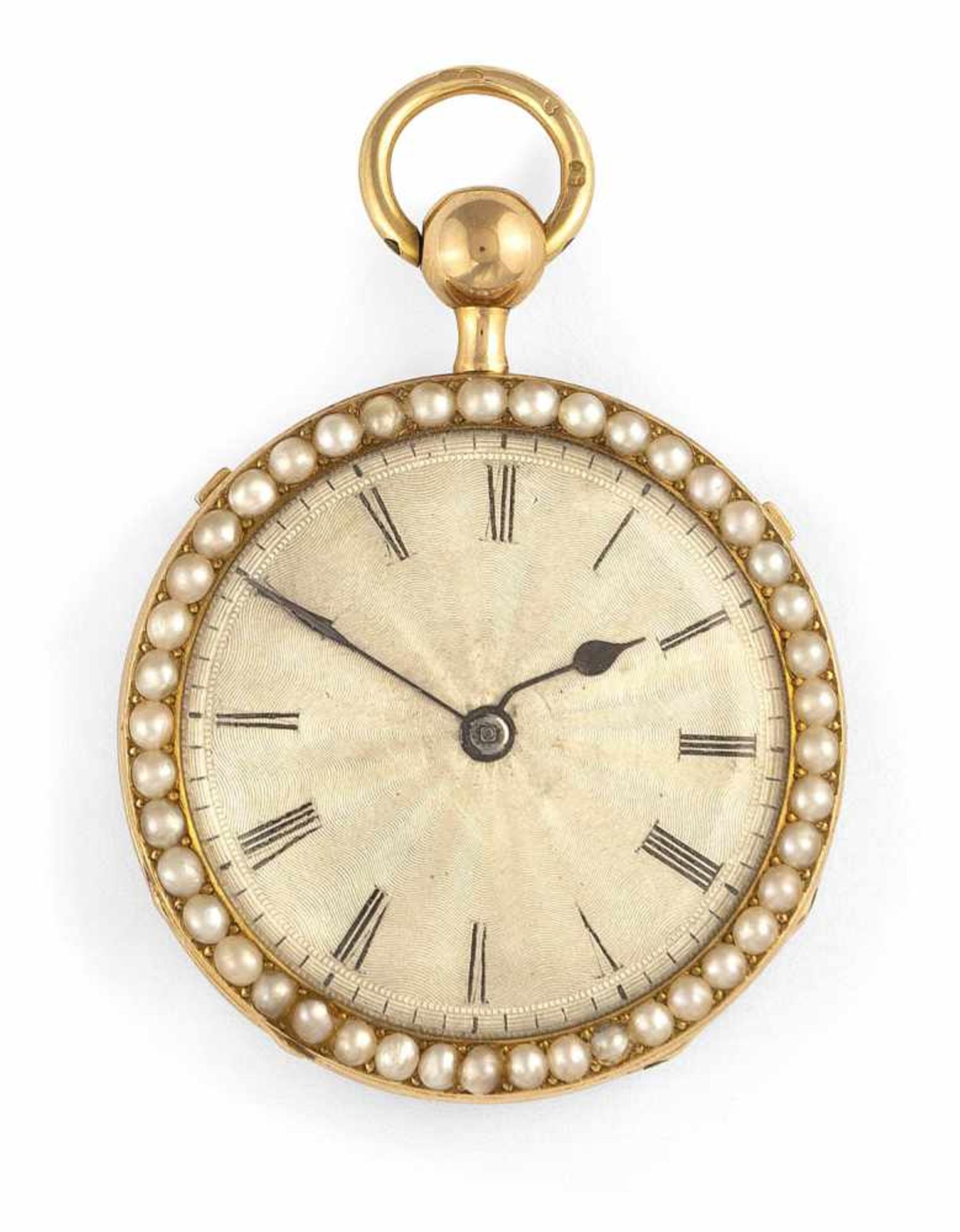 A fine 18ct gold ladies pocket watch, France, c. 1820. Enamel and pearl decorated case. - Image 2 of 4