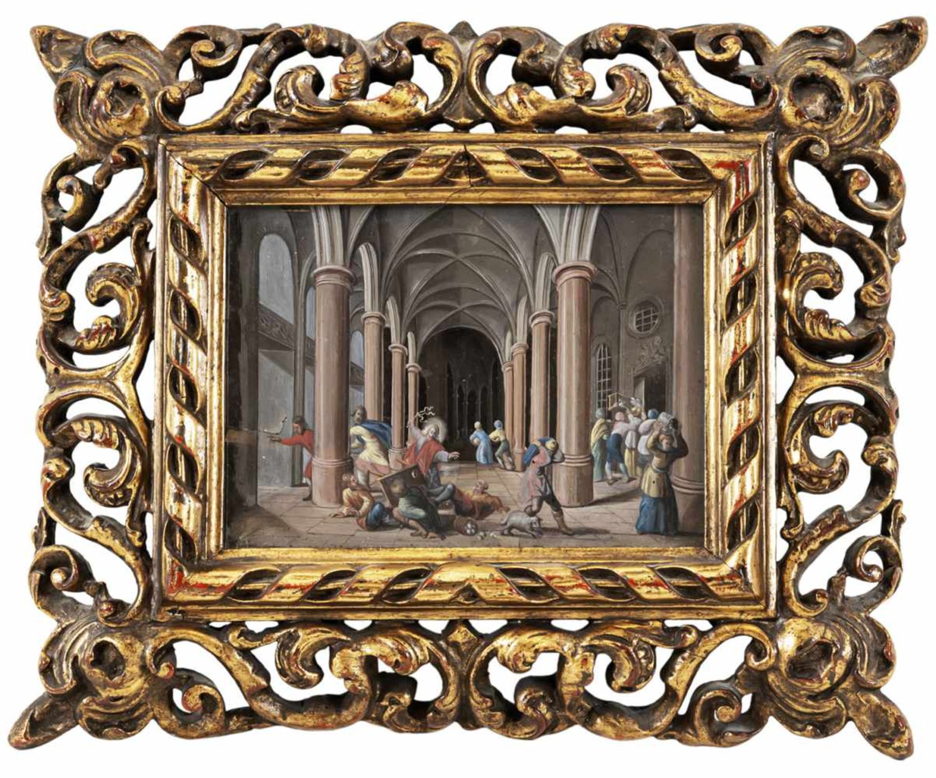 A GOUACHE "COULISSE" PAINTING WITH PERSPECTIVE VIEW depicting Jesus expelling the merchants and - Bild 2 aus 2