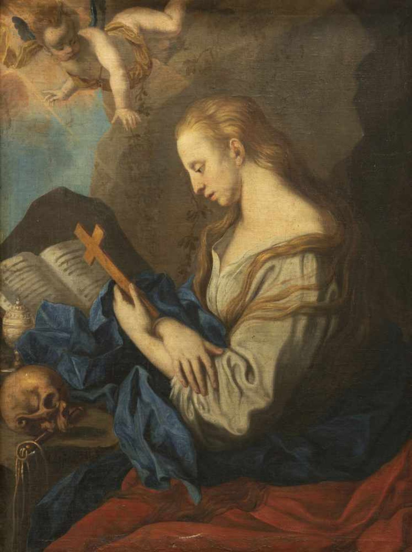 FUCHS, CASPAR (1671-1741). Mary Magdalene in prayer. Oil/canvas, signed.