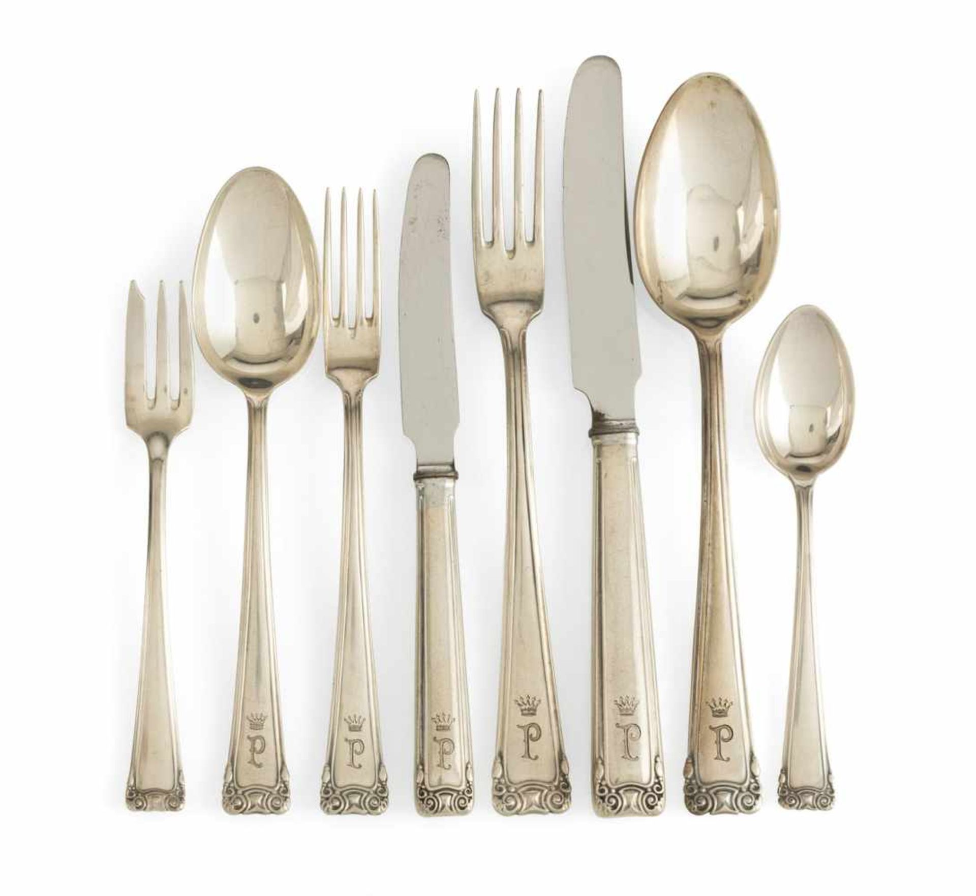 BRUCKMANN & SOEHNE SILVER CUTLERY FOR 12 PEOPLE. Design by Karl Gross in 1915. Heilbronn, c. 1915