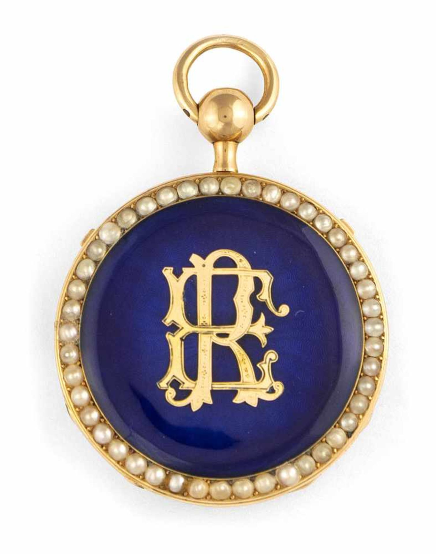 A fine 18ct gold ladies pocket watch, France, c. 1820. Enamel and pearl decorated case. - Image 3 of 4