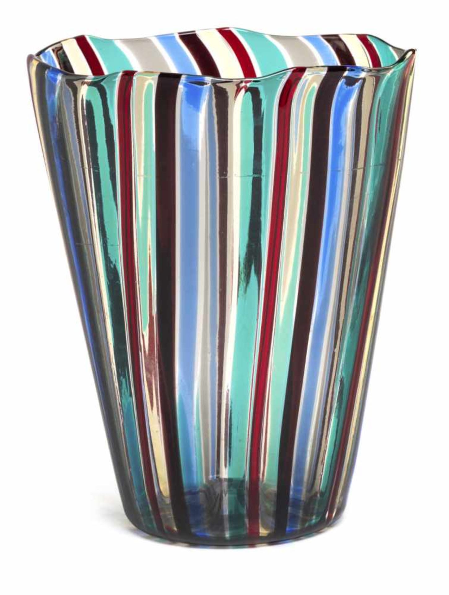 A VANINI & C. 'A CANNE' GLASS VASE. Gio Ponti, Vanini, Murano. Signed at the bottom "venini murano