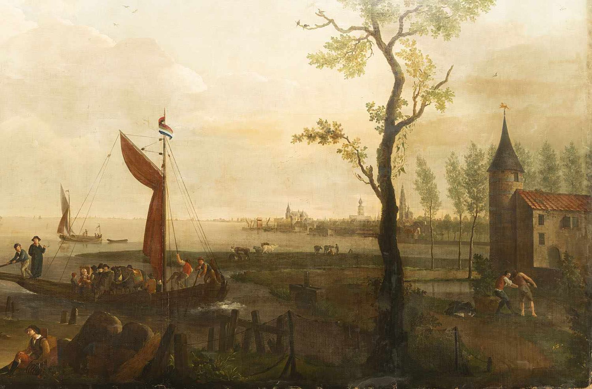 BREE, MATHIEU IGNACE VAN (1773-1839). Panoramic view of River Scheldt with the town silhouette of - Bild 4 aus 7