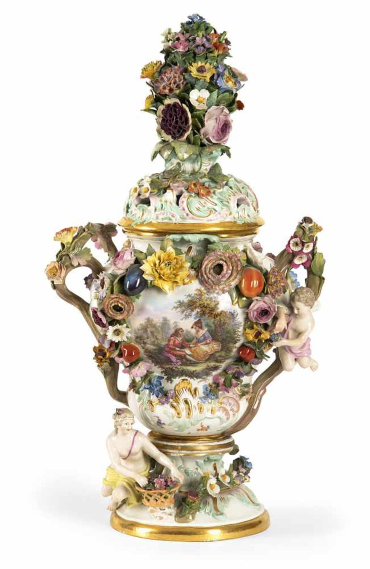 A DECORATIVE POTPOURRI VASE AND COVER, Meissen, c. 1860/70. The model by Johann Joachim Kaendler, c.