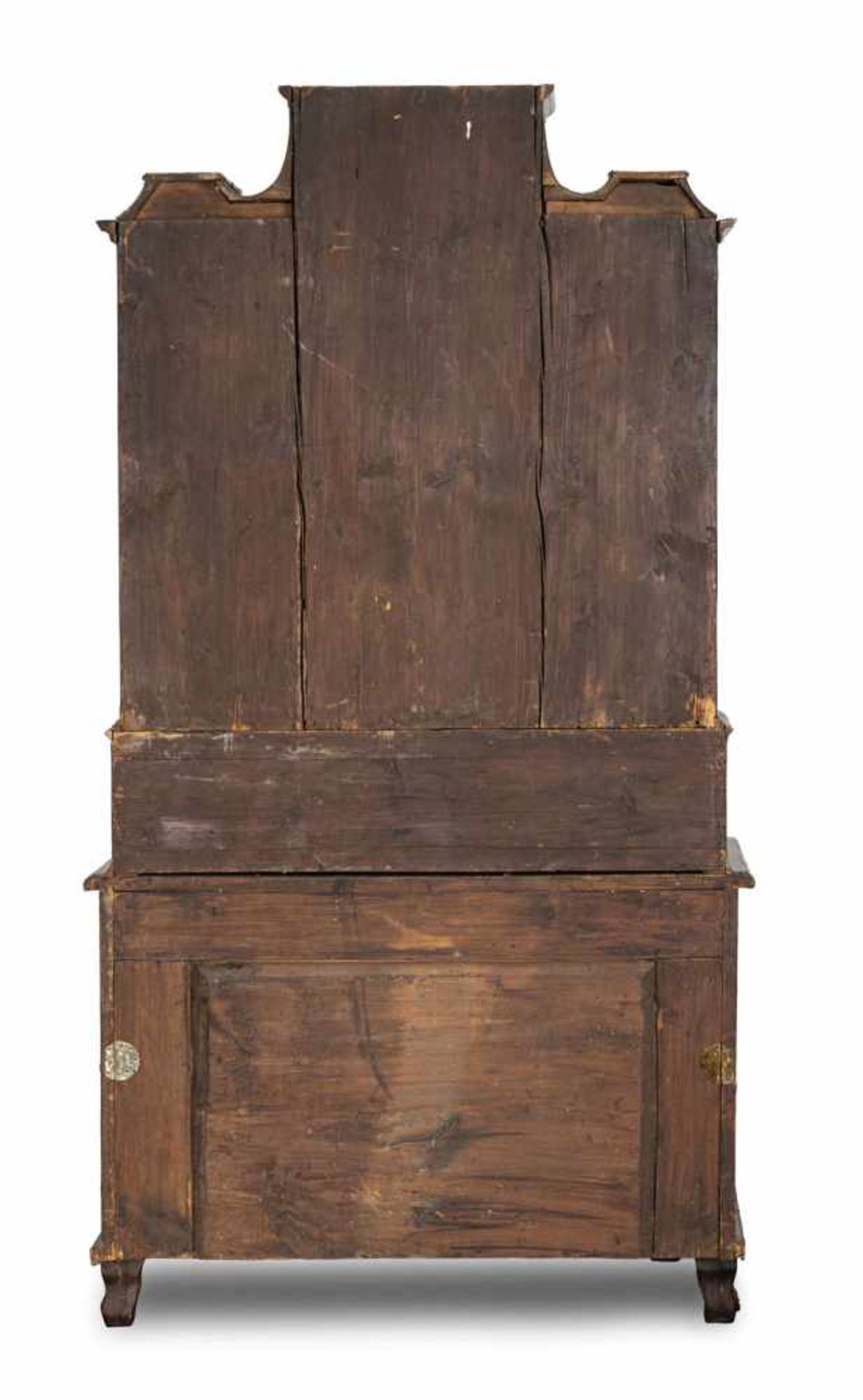 A Baroque brass mounted walnut and plum bureau cabinet, South Germany, mid 18th ct. Rest. Add. Signs - Bild 3 aus 3