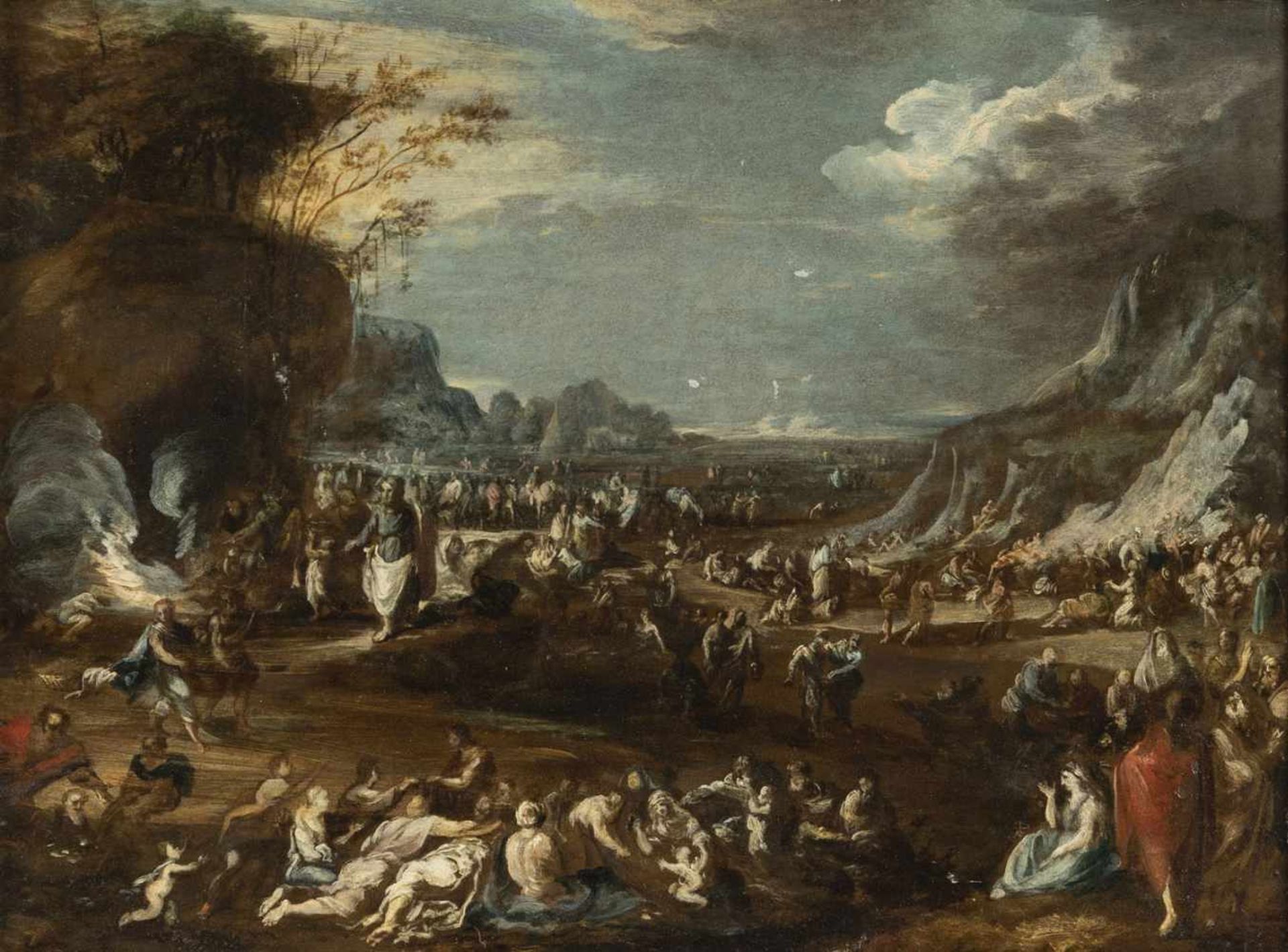 BRUSCO, CORNELIO (attr., c.1588-c.1635). The Israelites in the desert (Moses Striking the Rock).