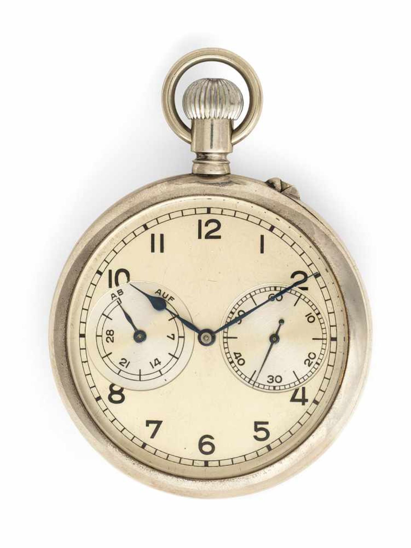 A silver deck watch, signed A. Lange & Söhne Glashütte i. Sachsen Nr. 204725. Silver dial with