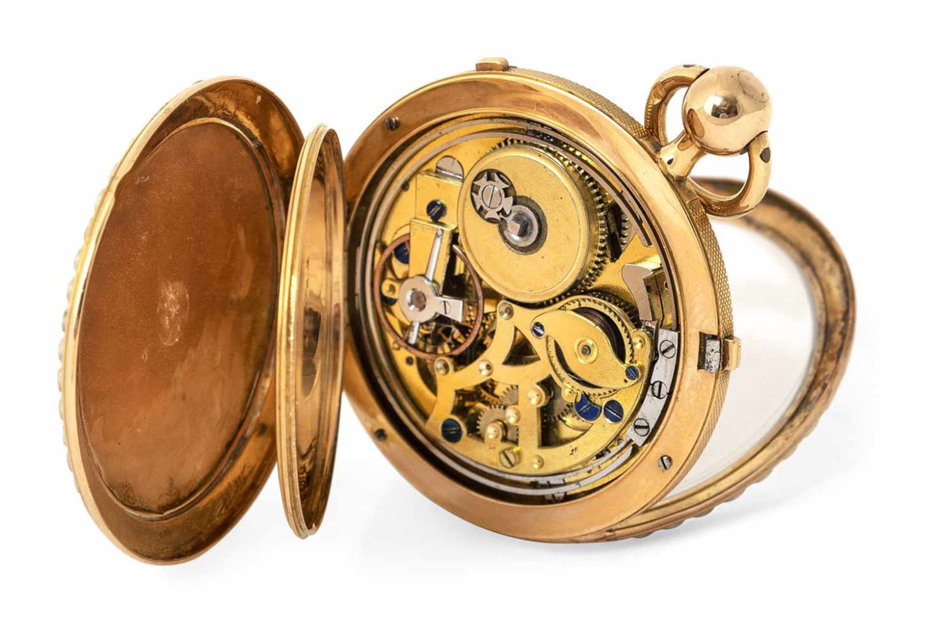 A fine 18ct gold ladies pocket watch, France, c. 1820. Enamel and pearl decorated case.