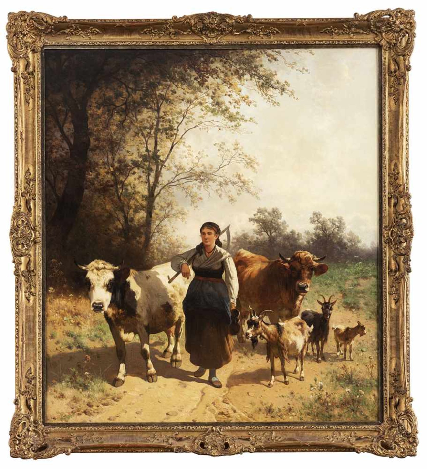 BÜHLMAYER, CONRAD (1835-1883). Homecoming from the meadow. Oil/canvas/canvas, signed<