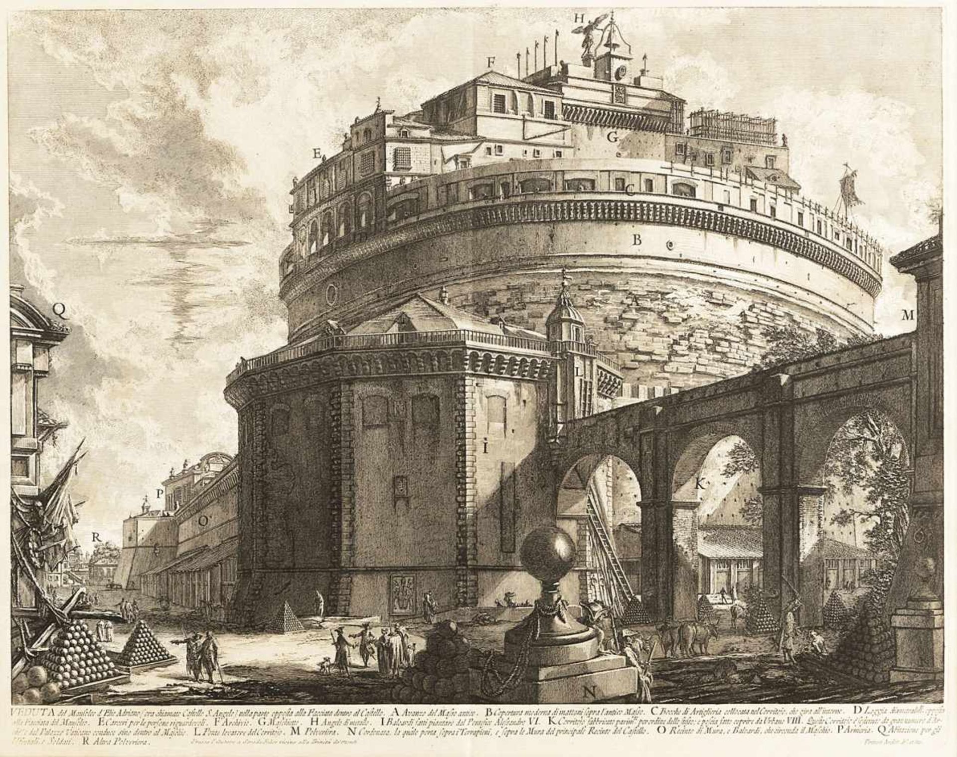 PIRANESI, GIOVANNI BATTISTA (1720-1778). Veduta del Mausoleo d'Elio Adriano (...). Etching.
