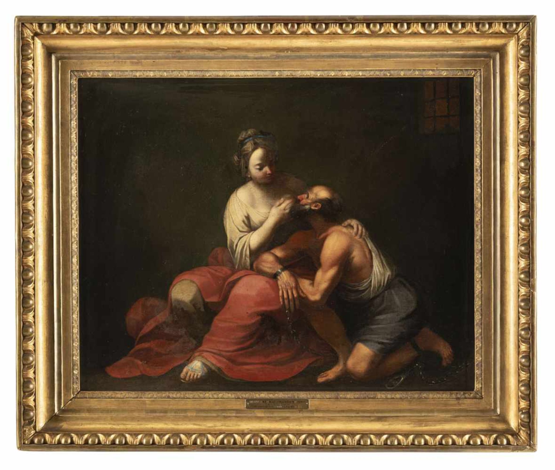 BOLOGNA (c.1700). Cimon and Pera (Roman Charity). Oil/canvas/canvas. Rest. - Bild 2 aus 2