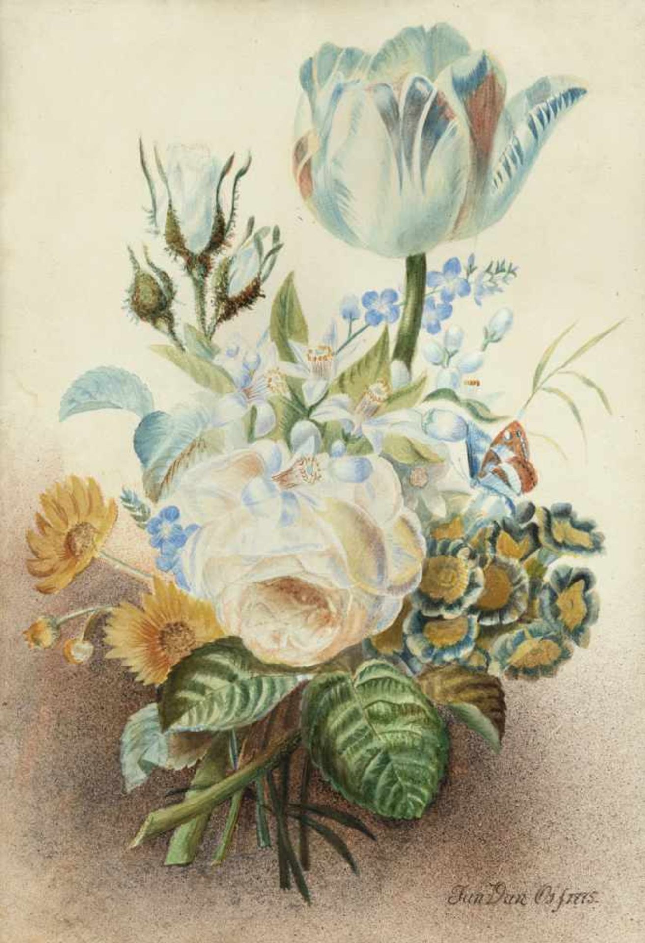 OS, JAN VAN (1744-1808). Bouquet of flowers. Watercolour/paper, signed and dated 1775.