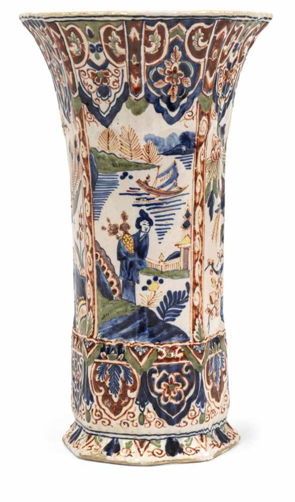 A DELFT "CASHMIRE" PALETTE REEDED OCTAGONAL VASE, Lambertus van Eenhoorn, De Metaale Pot, 1691-1721. - Bild 2 aus 2