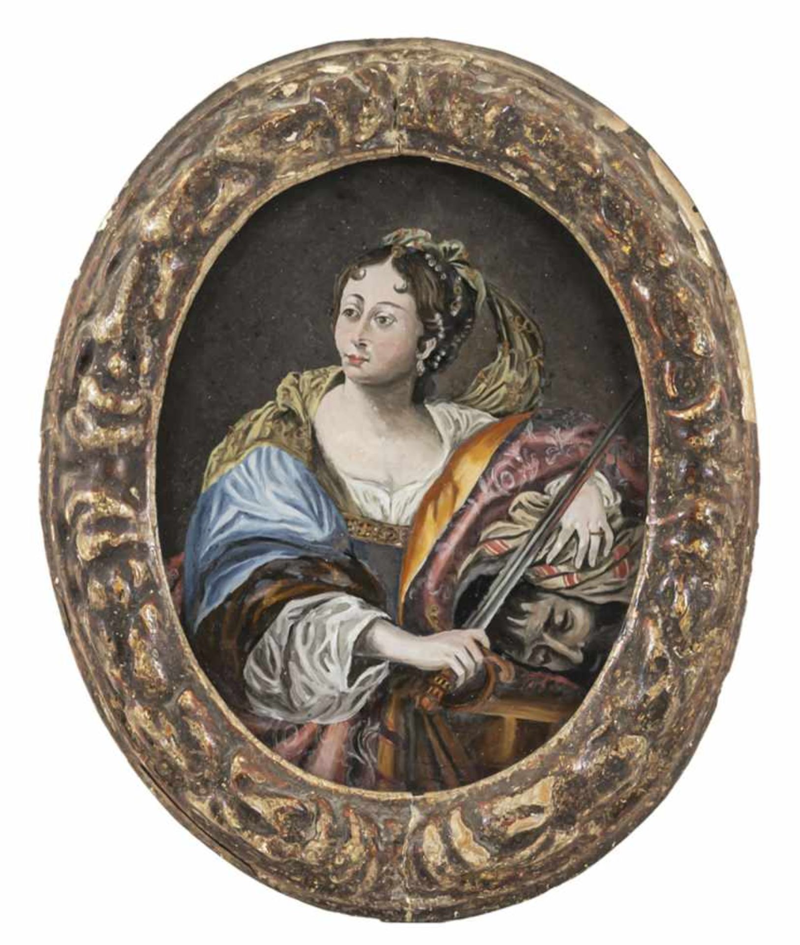 GLASS PAINTING ON REVERSE, probably Northern Switzerland, 1st half of 18th century. Judith with - Bild 2 aus 2