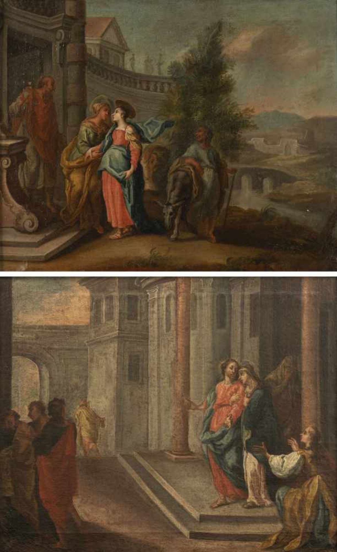 SOUTHERN GERMANY (18th ct.). Visitation of Mary. Christ taking leave of his mother. A pair. Oil/