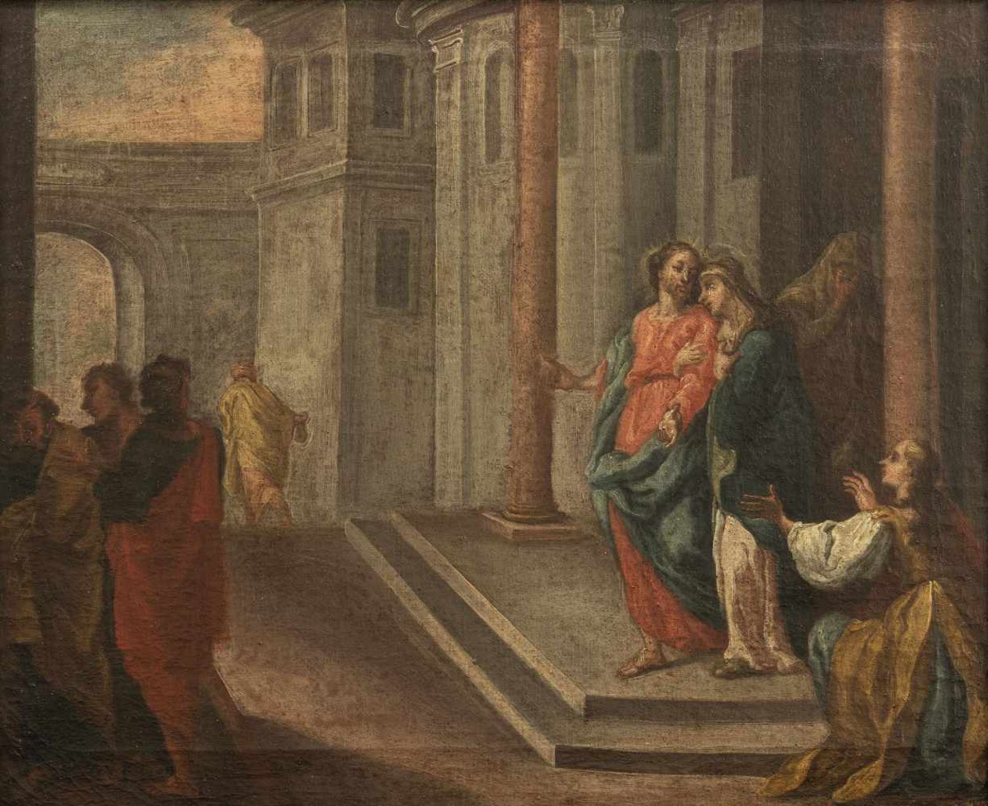 SOUTHERN GERMANY (18th ct.). Visitation of Mary. Christ taking leave of his mother. A pair. Oil/ - Image 3 of 3