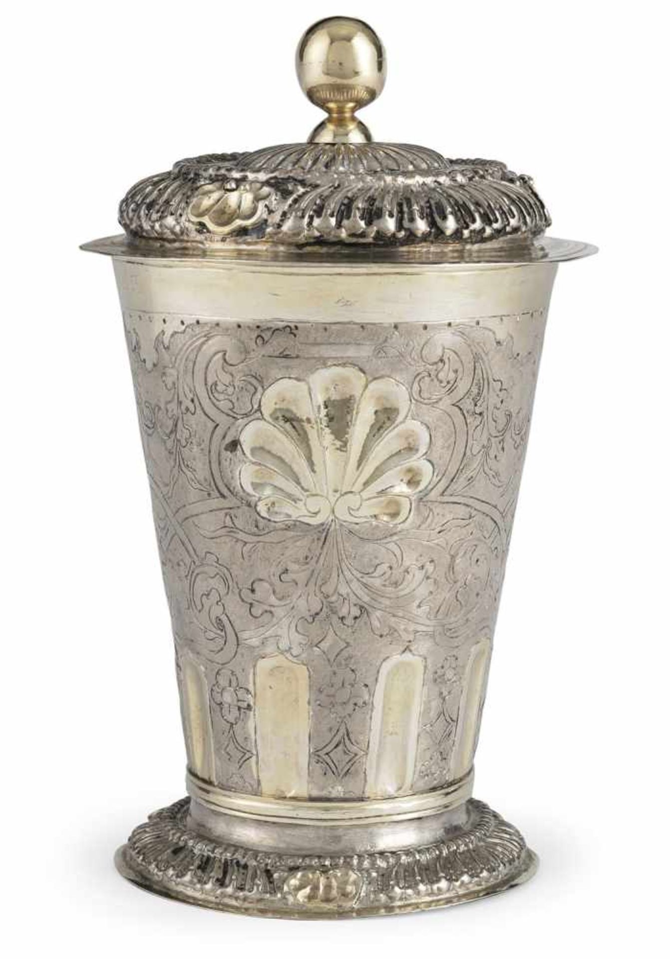 A SILESIAN BAROQUE SILVERGILT BEAKER AND COVER, c. 1720. Unidentified maker's mark "STM" at the