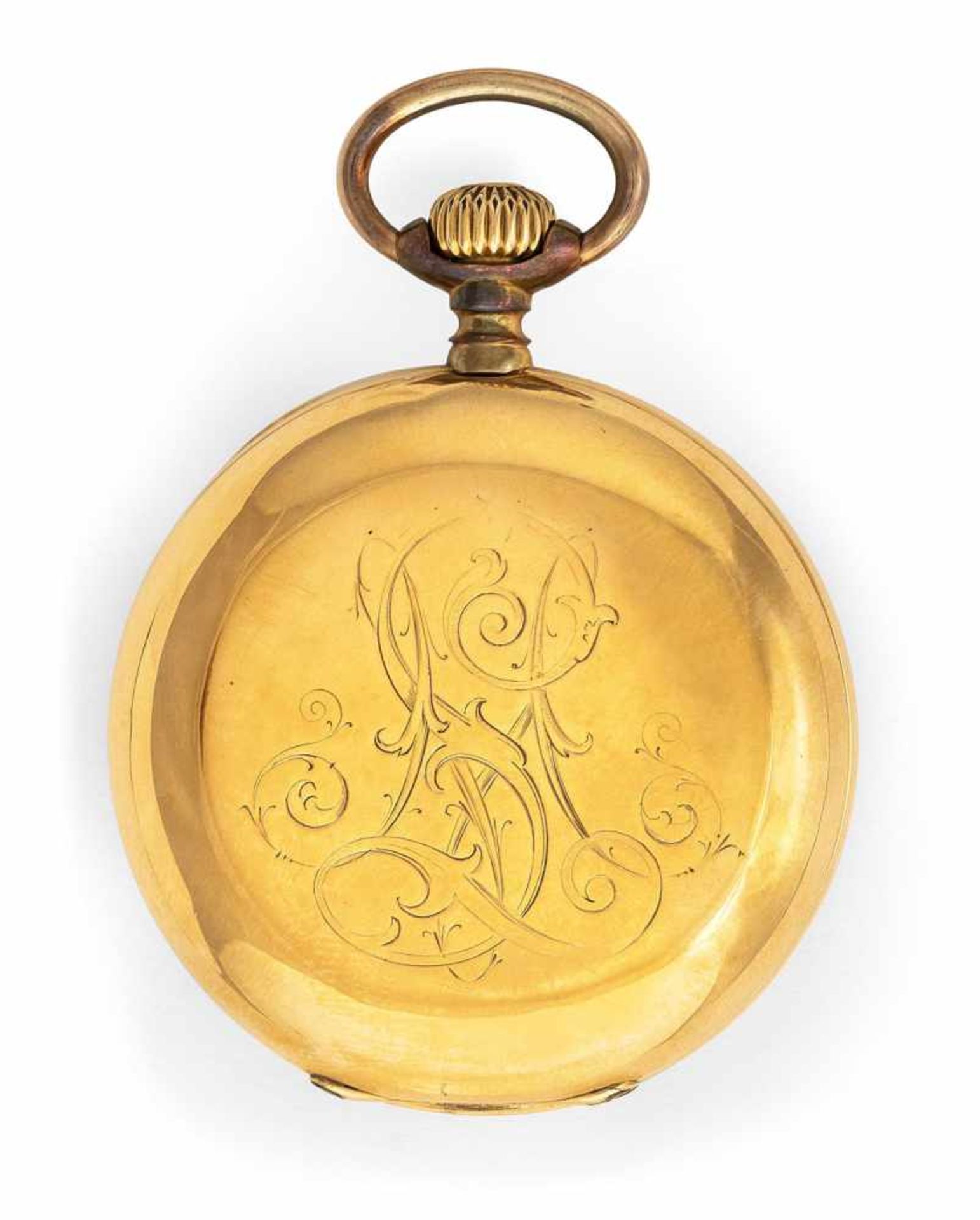 A gold savonette hunter pocket watch, signed A. Lange & Söhne Glashütte B. Dresden 30539, c. 1890. - Image 4 of 4