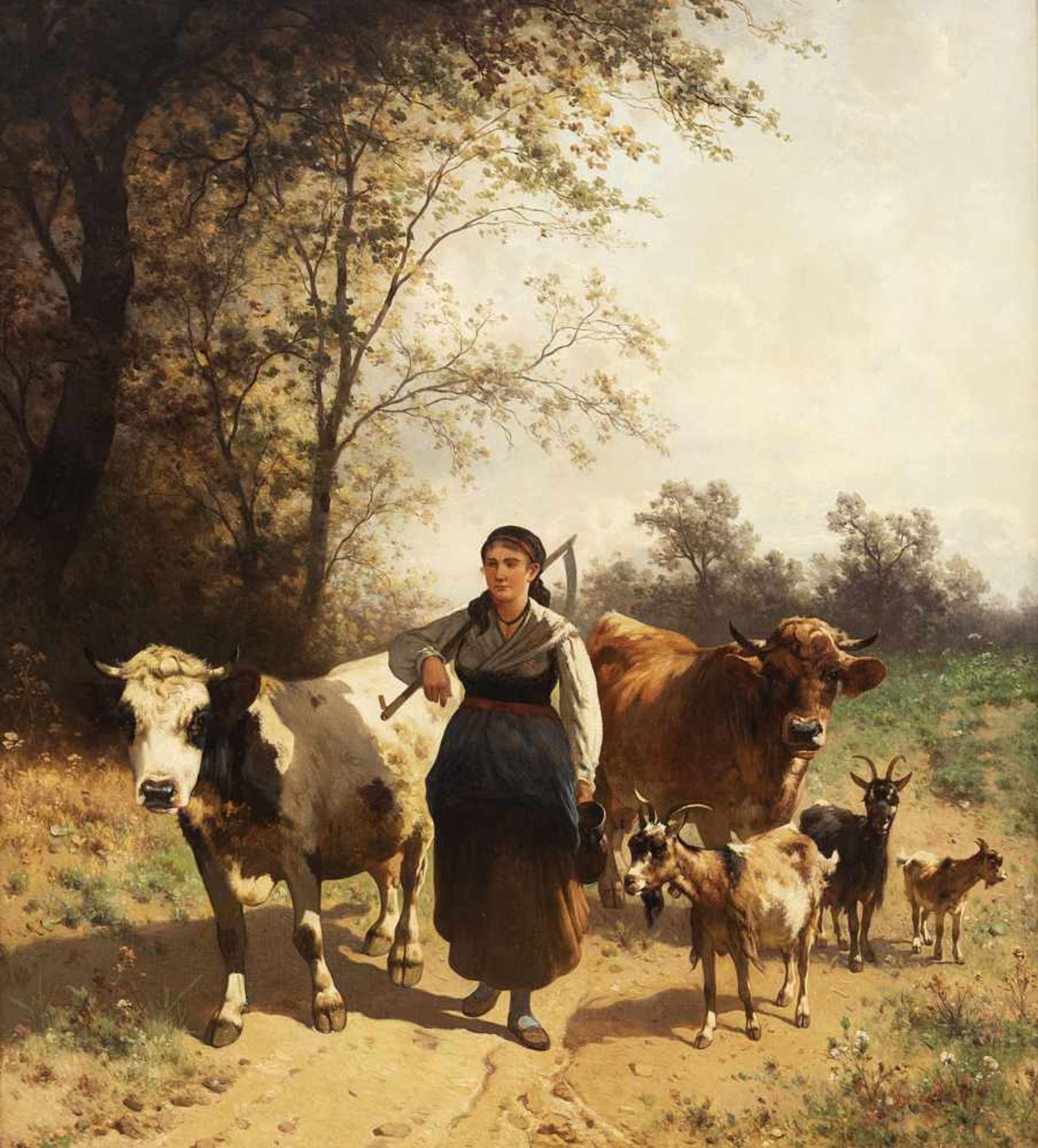 BÜHLMAYER, CONRAD (1835-1883). Homecoming from the meadow. Oil/canvas/canvas, signed< - Bild 2 aus 2