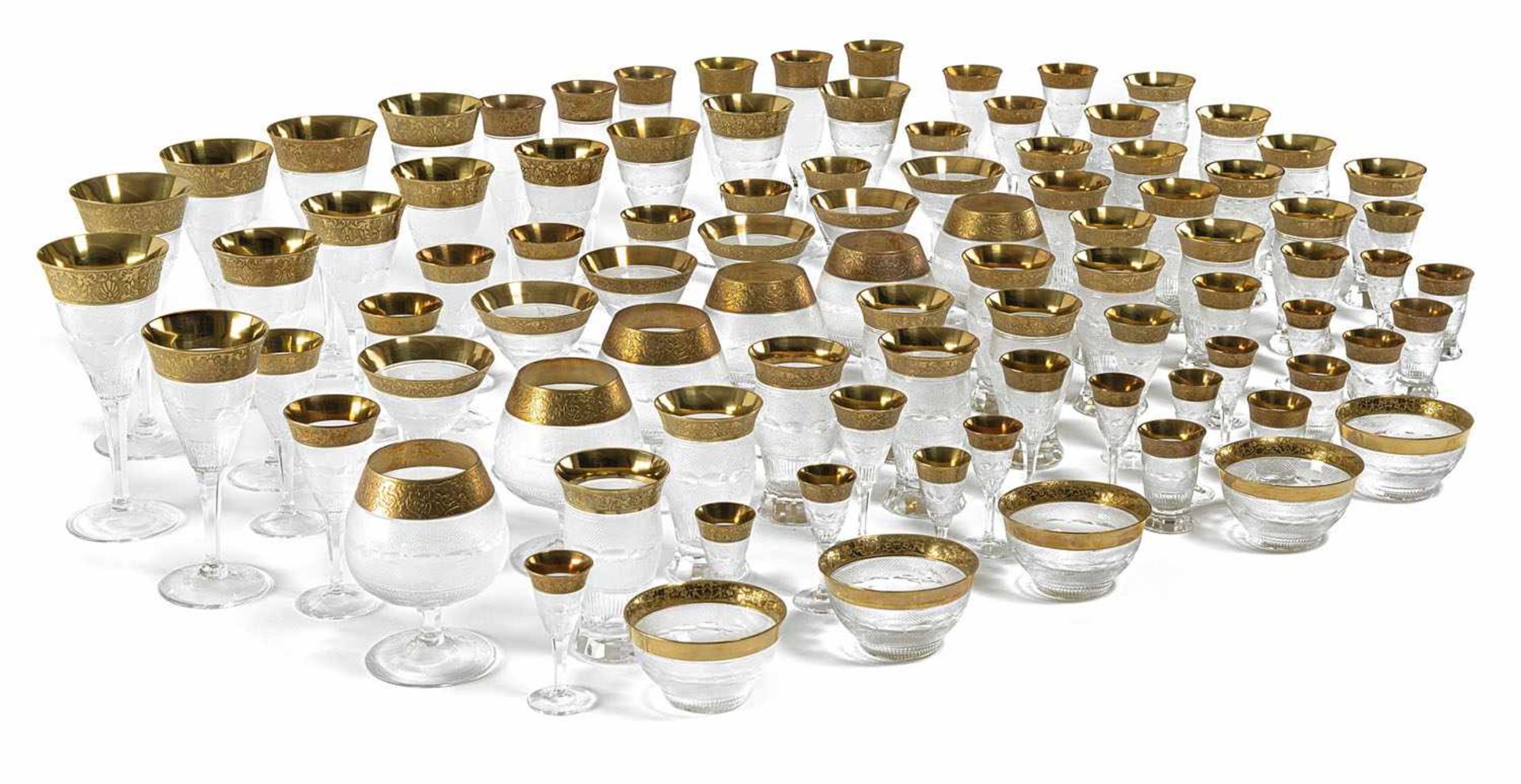 NUMEROUS MOSER/KARLSBAD CRYSTAL GLASS SERVICE MODEL SPLENDID, diamond cut, gilt rims, marked on