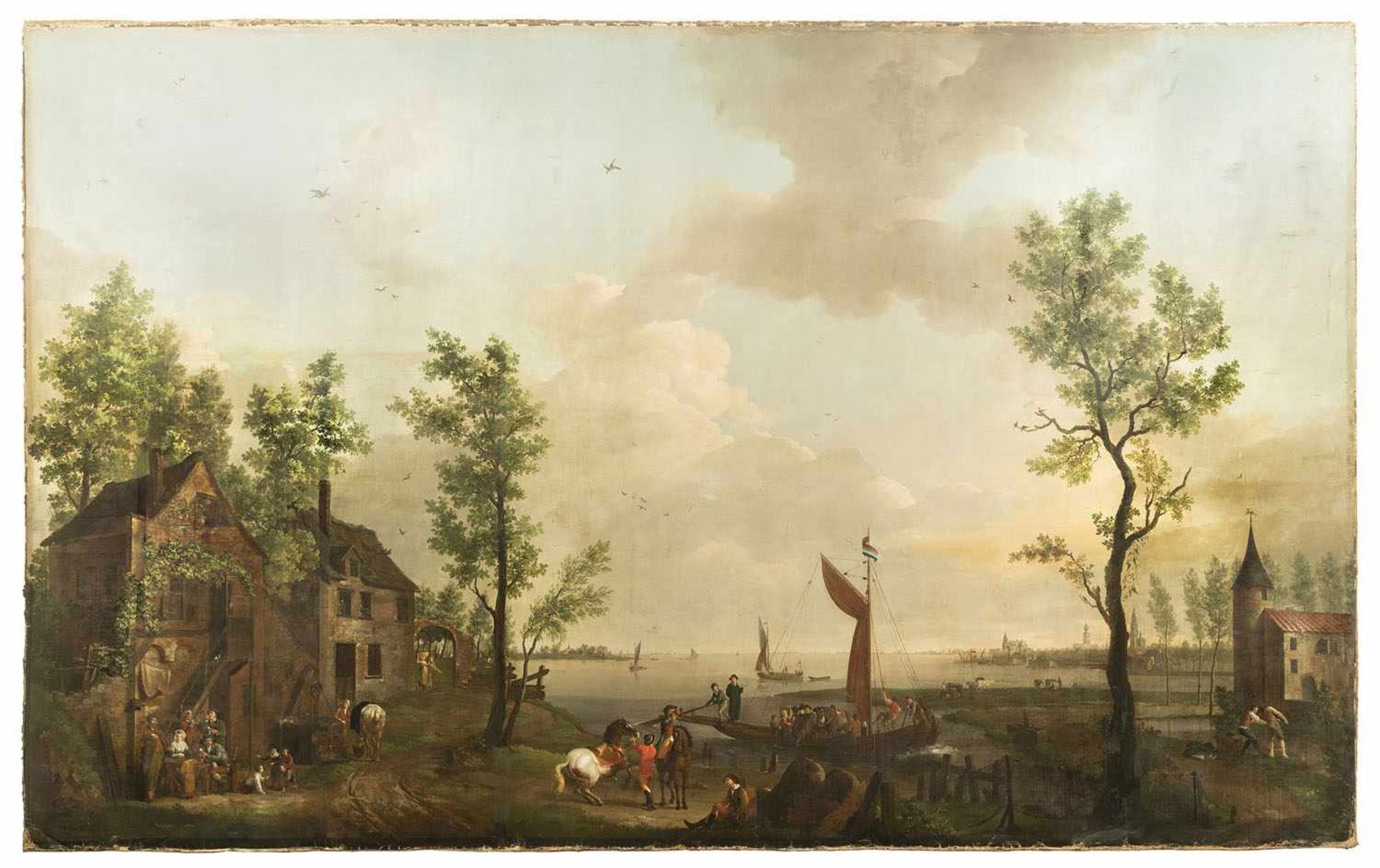 BREE, MATHIEU IGNACE VAN (1773-1839). Panoramic view of River Scheldt with the town silhouette of