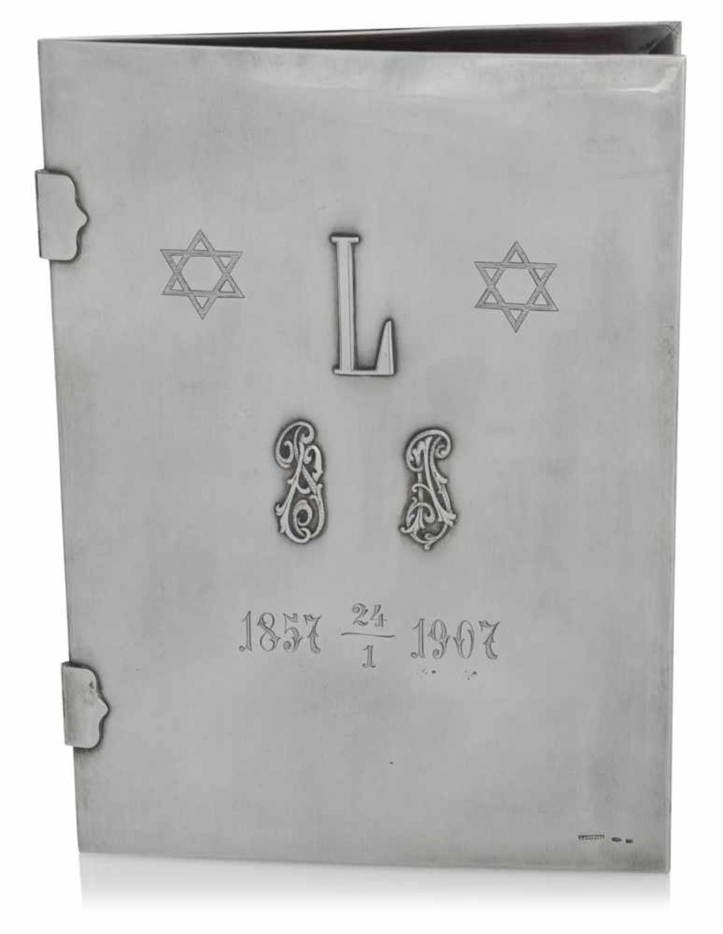 JUDAICA SILVER LETTERFILE WITH MONOGRAMS, STARS OF DAVID AND DATING "1857 24/1 1907", Warsaw,