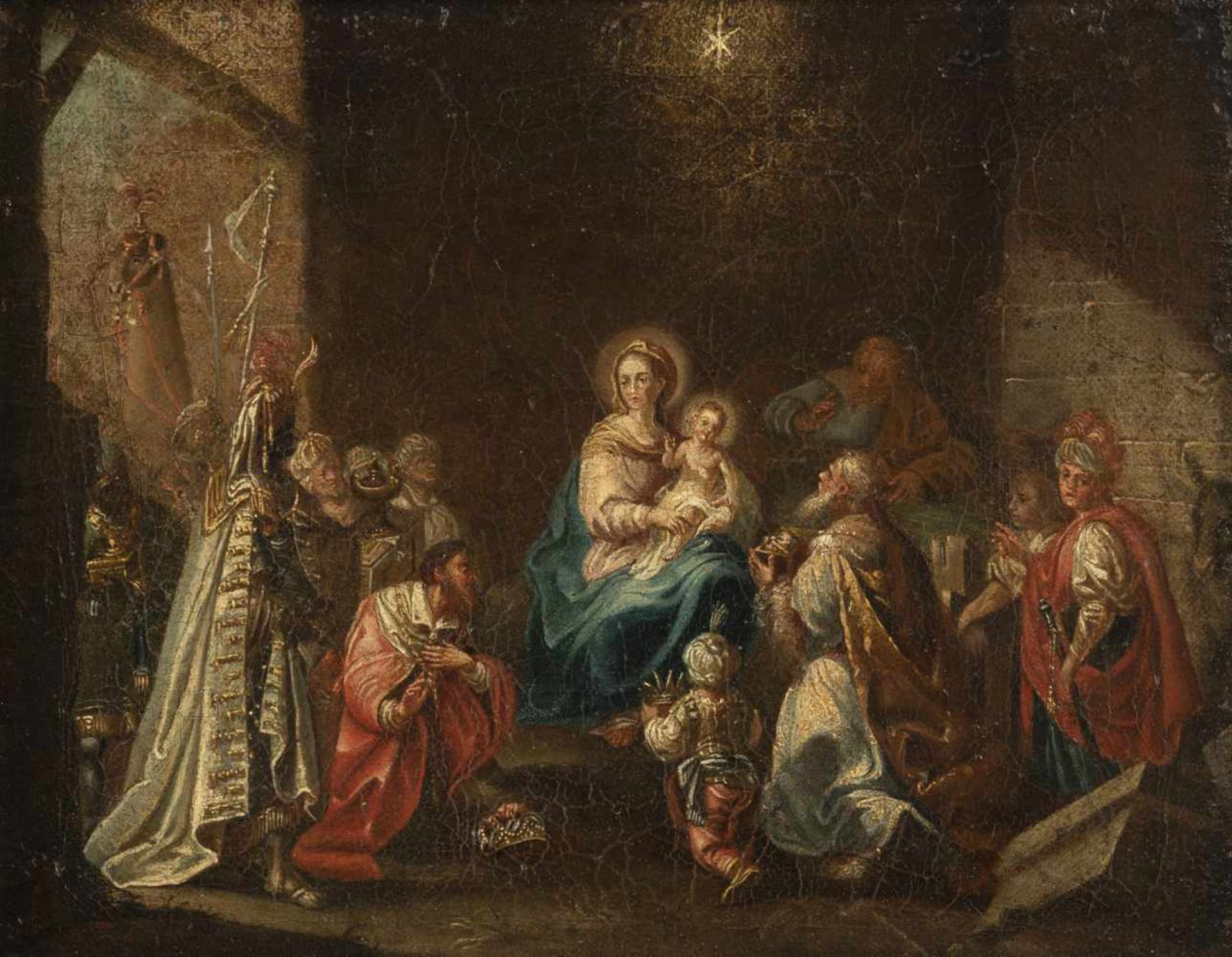 SOUTHERN GERMANY (18th ct.). The Adoration of the Magi. Oil/canvas/canvas. Traces due to age, rest.