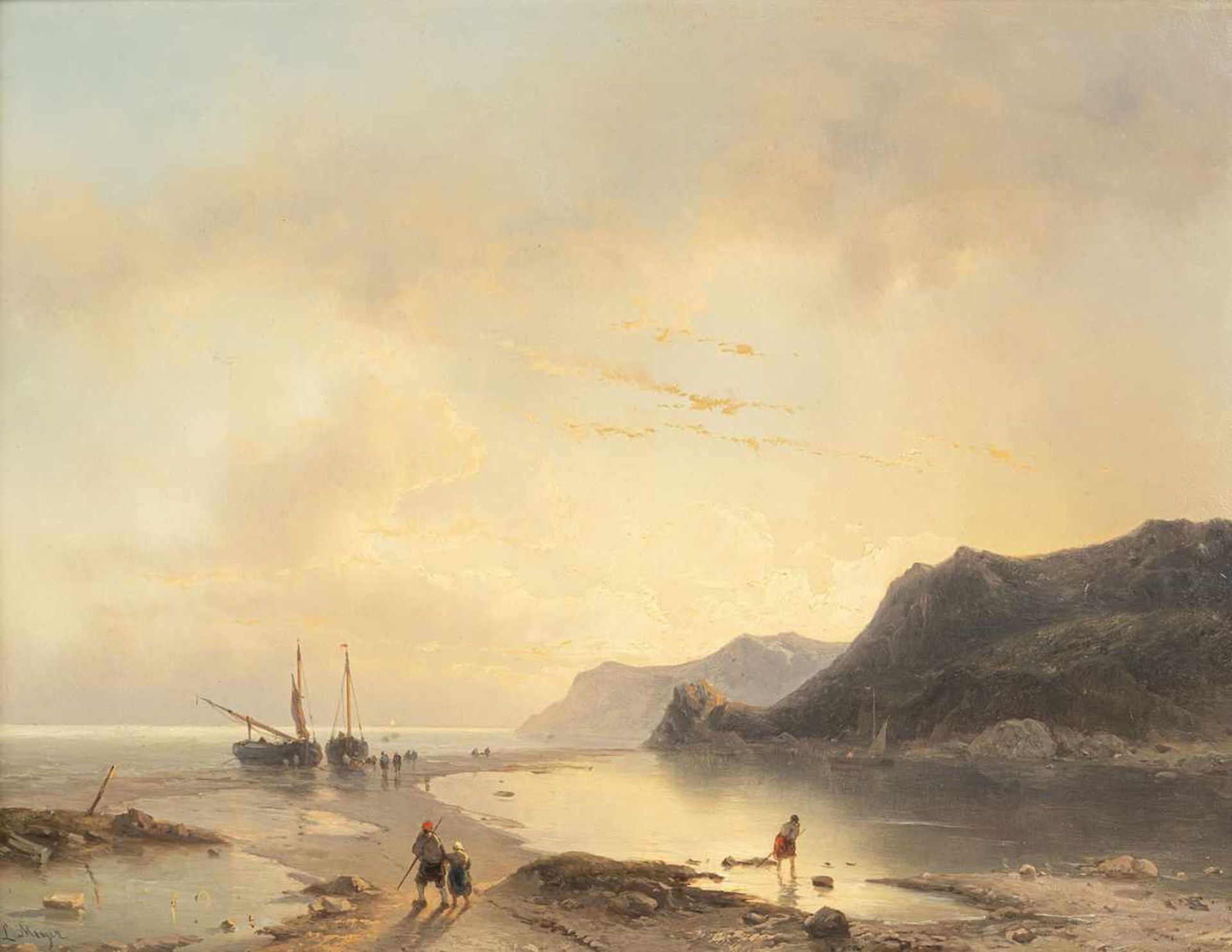 MEIJER, LOUIS JOHAN HENDRIK (1809-1866). Evening atmosphere at the sea. Oil/panel, signed.