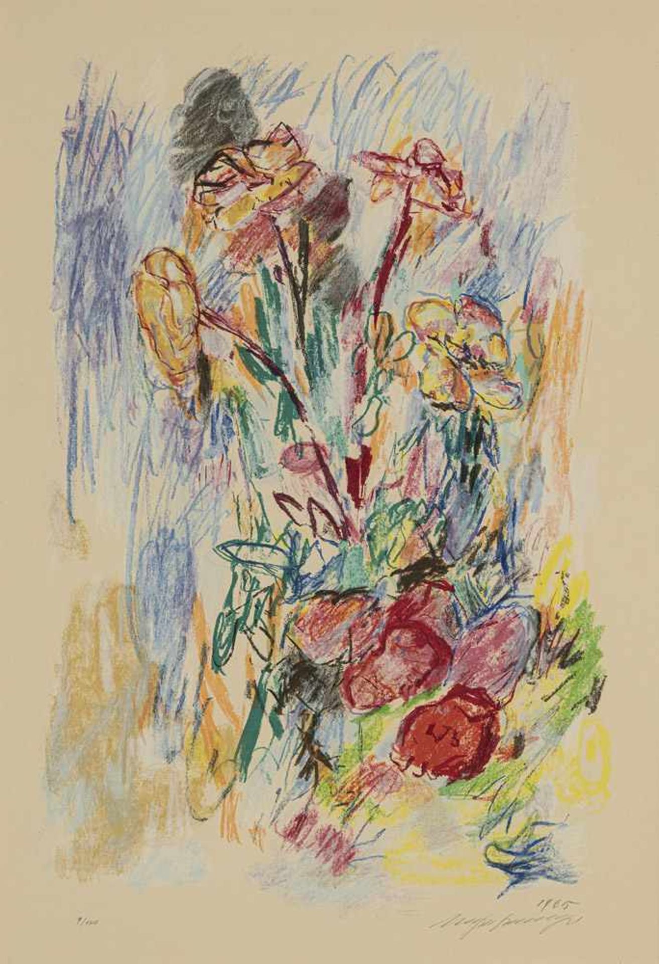 Henninger, ManfredBacknang, 1894 - Stuttgart, 198662 x 40 cm,R.Blumen, 1965. Farbserigr