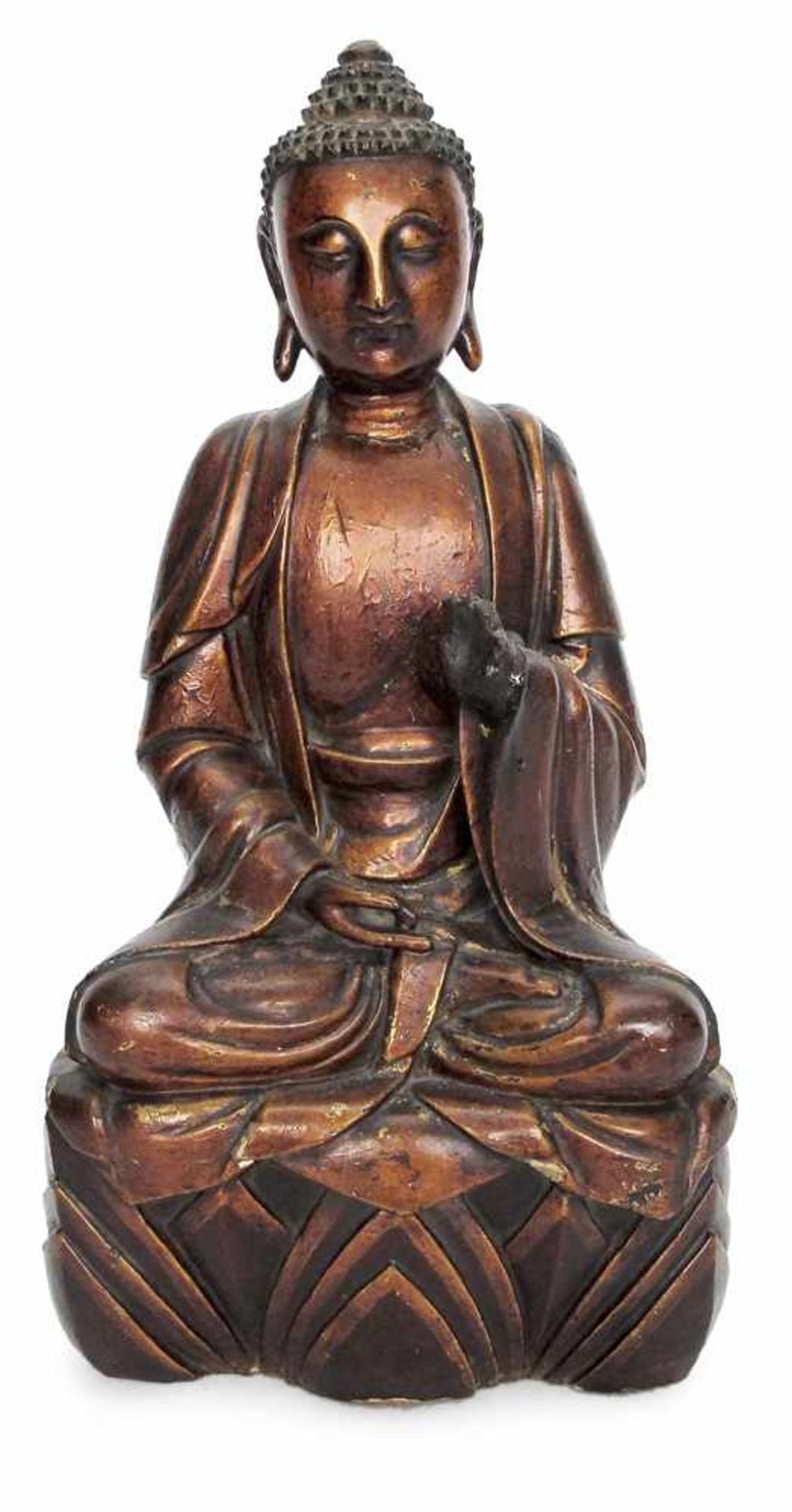 Lackvergoldete Holzfigur des Buddha