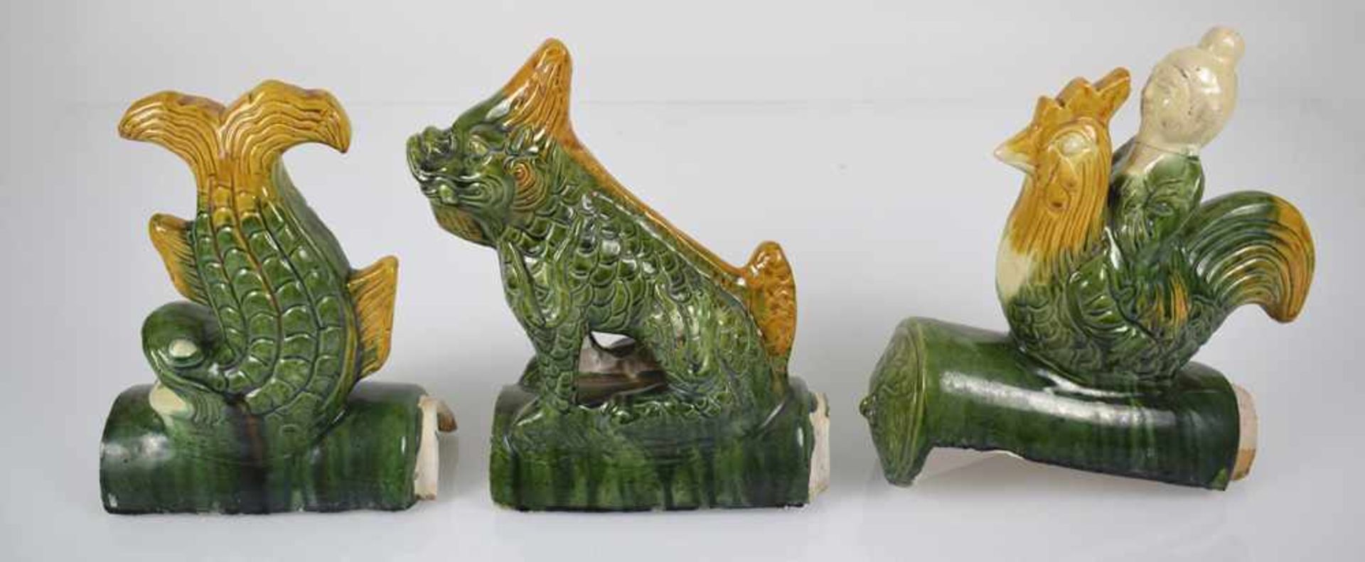 Sechs Dachreiter in Form von Tieren und mythologischen Kreaturen, mit 'sancai'-Glasur - Bild 2 aus 8