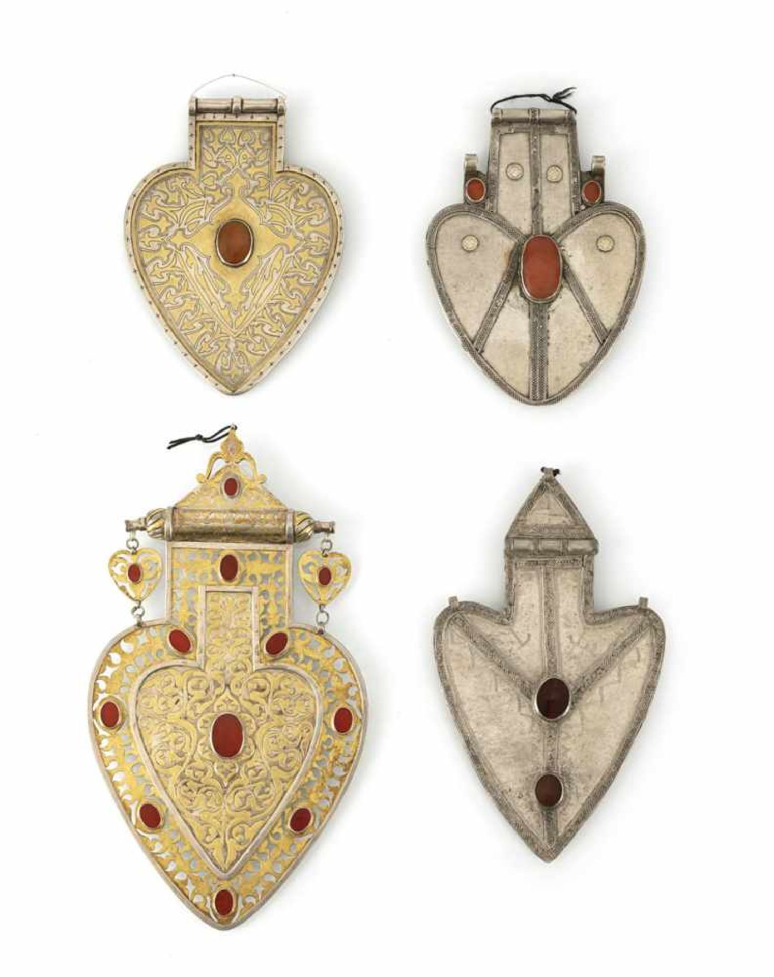 Vier Asyk aus Silber, teilvergoldet mit Steinbesatz, zwei mit Inschriften