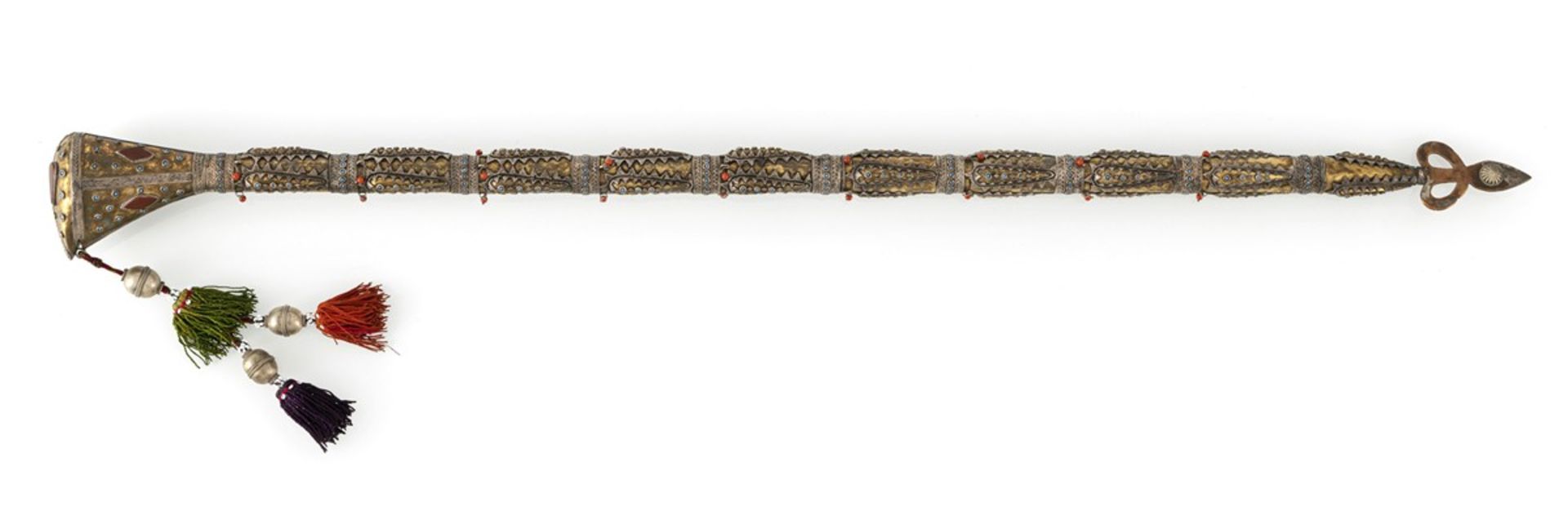Stock im Kazak-Stil mit Knauf und Kupfer-Spitze, Silber vergoldet