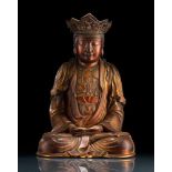 Feine Figur des Guanyin aus Trockenlack mit Krone