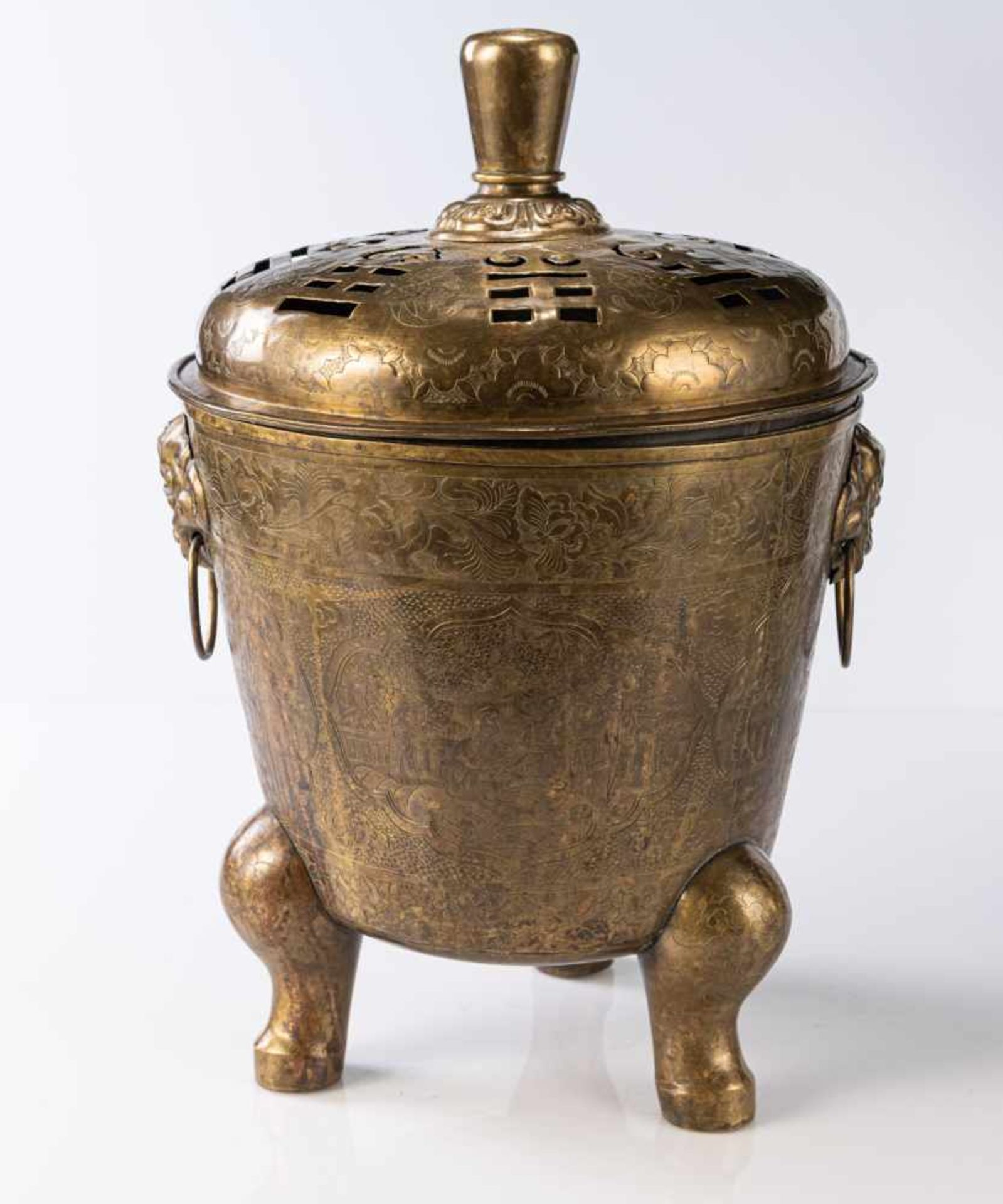 Cachepot aus Bronze im archaischen Stil und messingfarbener Weihrauchbrenner - Image 10 of 14
