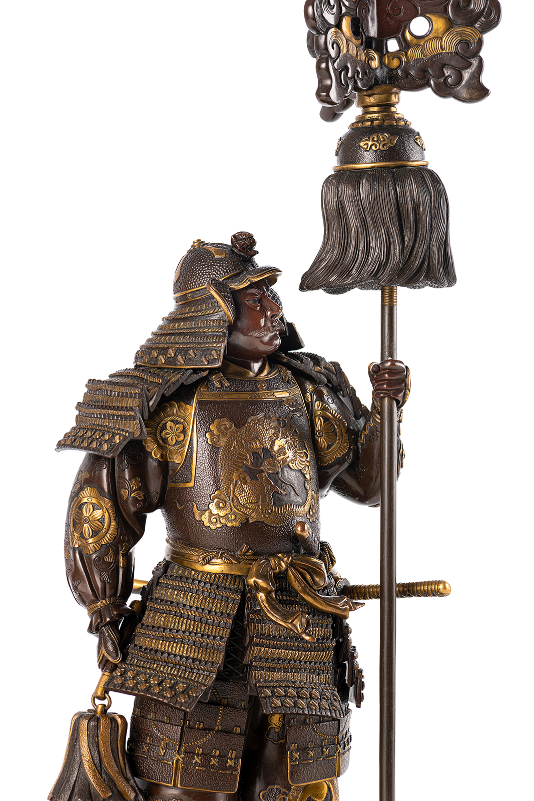 Stehender Samurai mit Candelabra aus Bronze, partiell feuervergoldet - Image 2 of 5