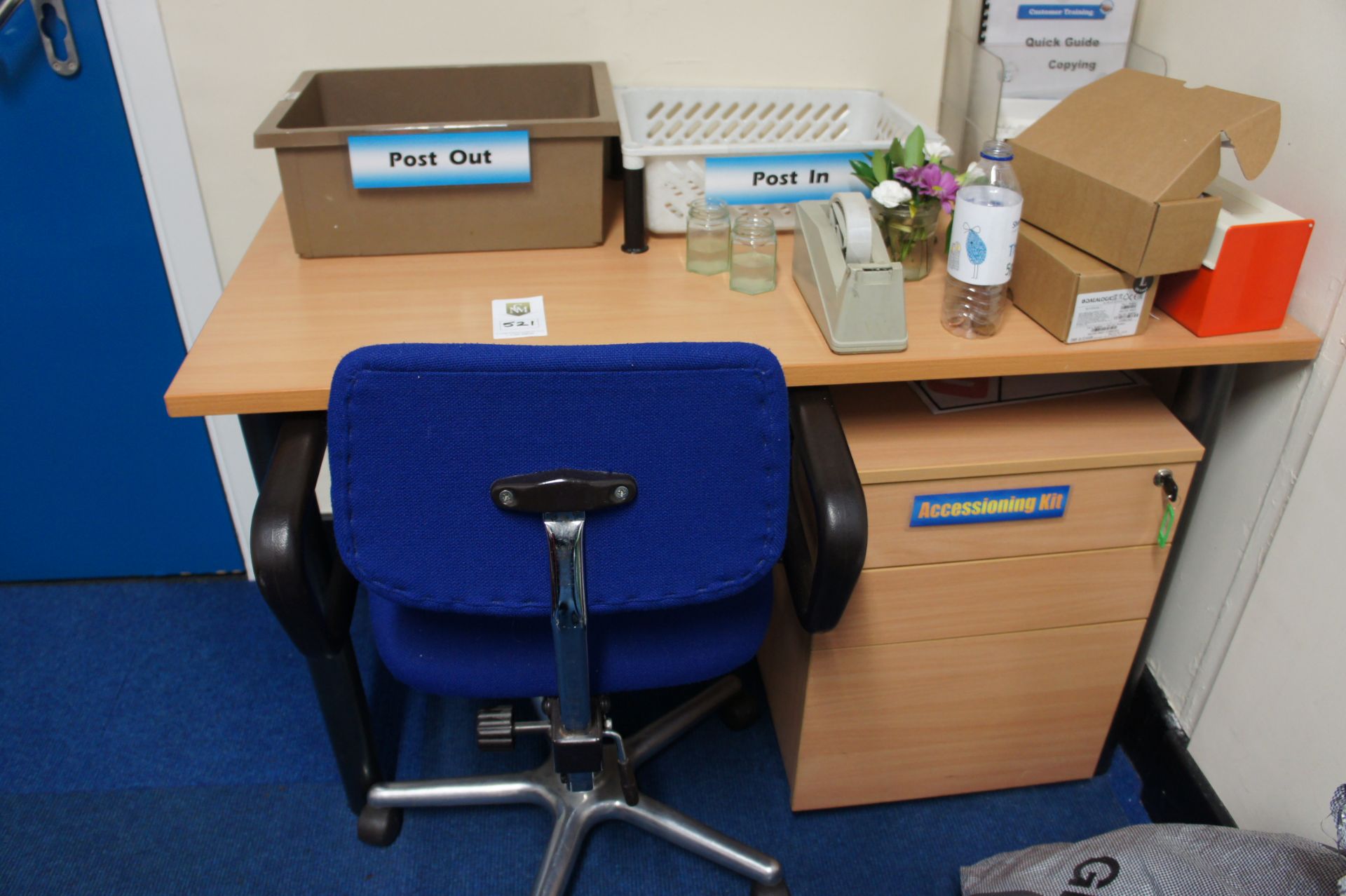 Work desk, gas lift chair three drawer pedestal