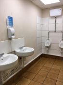Contents of the gents toilet, 2 x urinals, 2 x cubicles, 2 x sinks, hand drier, mirror, as lotted