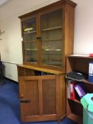 Wooden 2 piece dresser with glazed cabinet to top