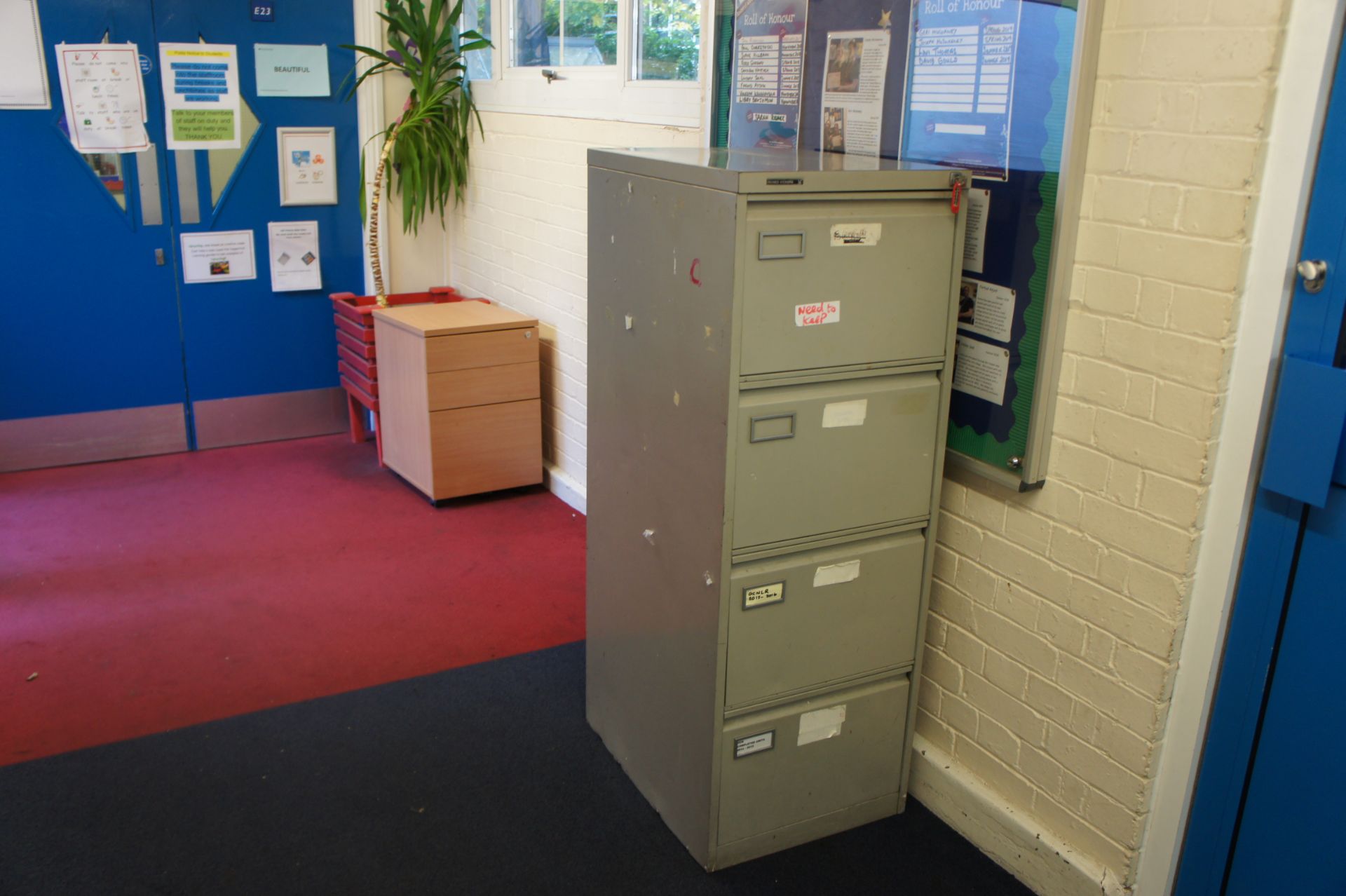 Miscellaneous lot comprising, 4 x four drawer filing cabinets, three drawer pedestal, wooden flower - Image 2 of 9