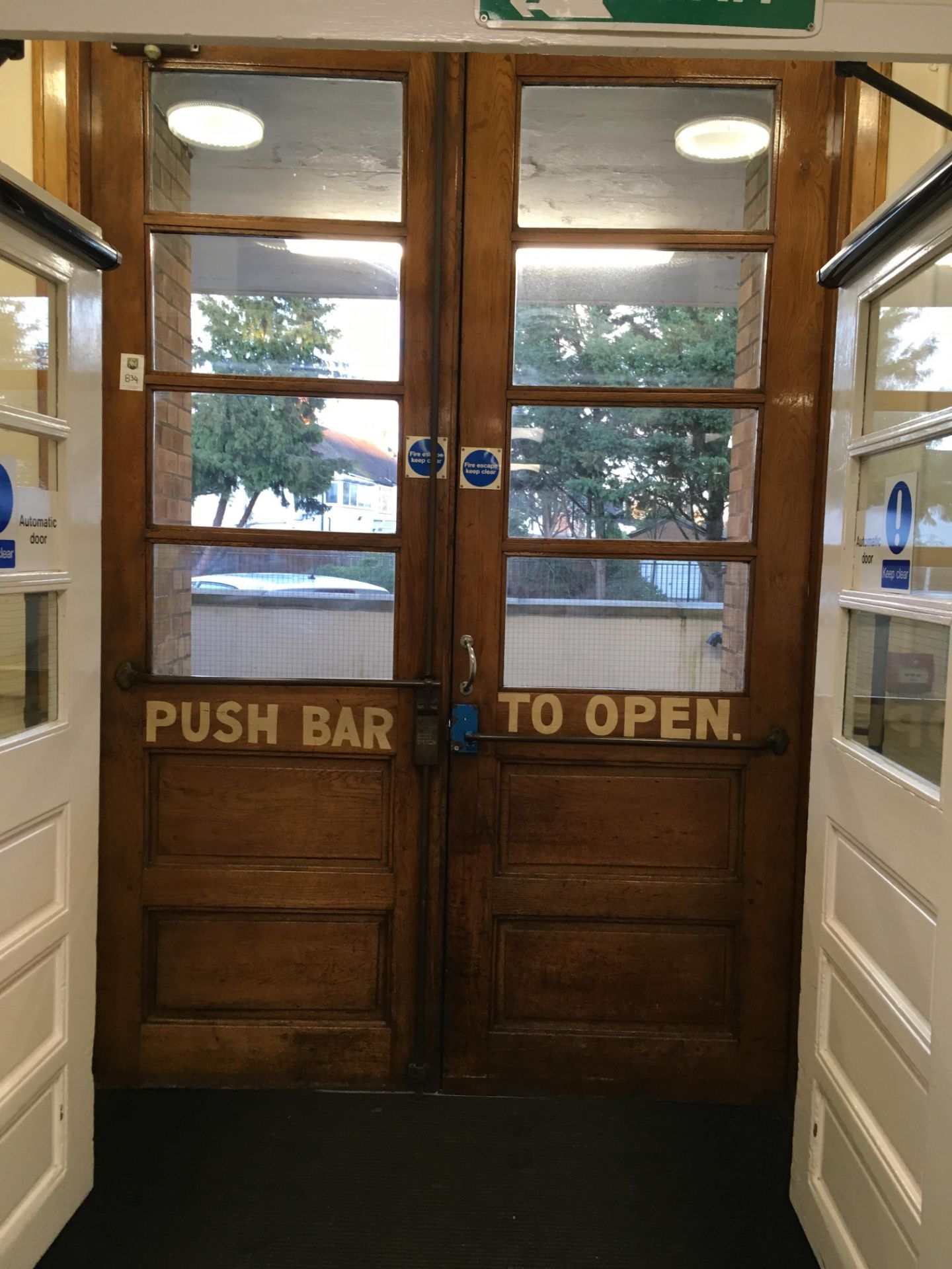 Push bar double part glazed entrance doors