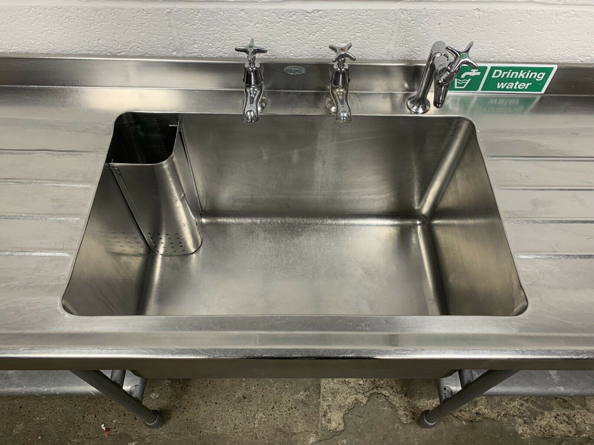 Stainless Steel Deep Single Bowl Sink with Double Drainer and Upstand - Image 5 of 5