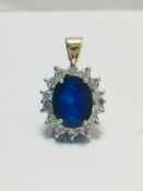 18Ct Sapphire And Diamond Cluster Pendant,